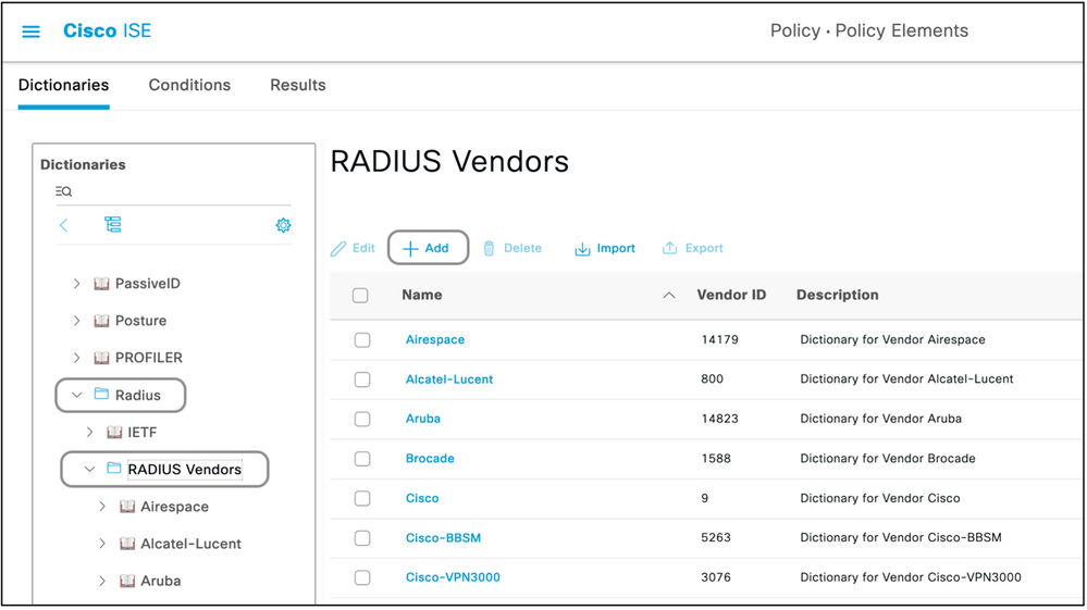 Add Cisco ISE RADIUS Vendors