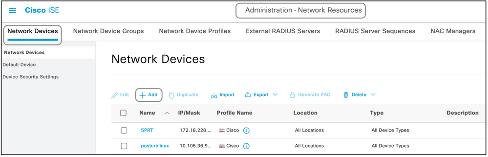 Cisco ISE Network Devices