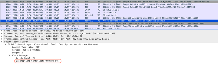 Certificate Presented by SMTP Server is not Trusted