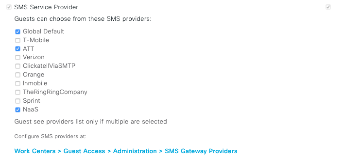 SMS service provider settings