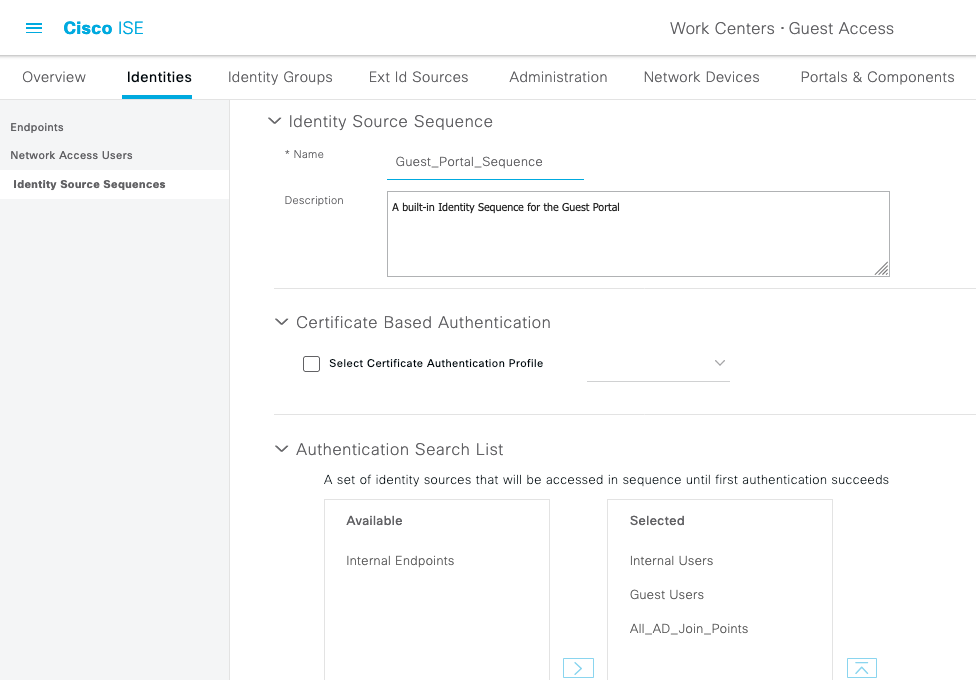 Guest portal identity sequence on ISE