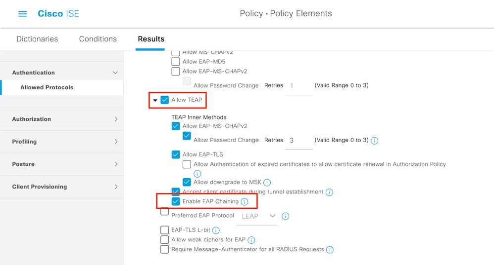 Cisco ISE Configuration - Allow TEAP