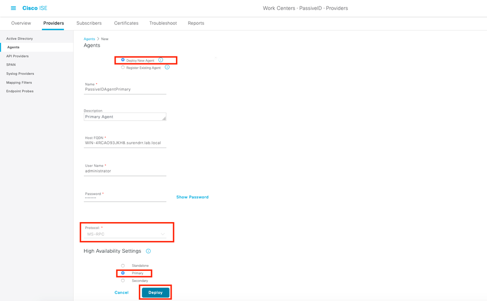 Configure ISE for PassiveID Agent - Deploy a New Agent