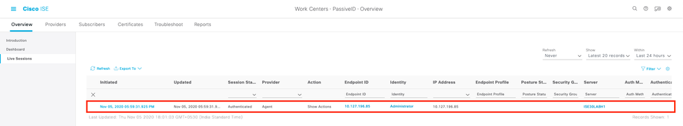 Verify Live Sessions are Populated