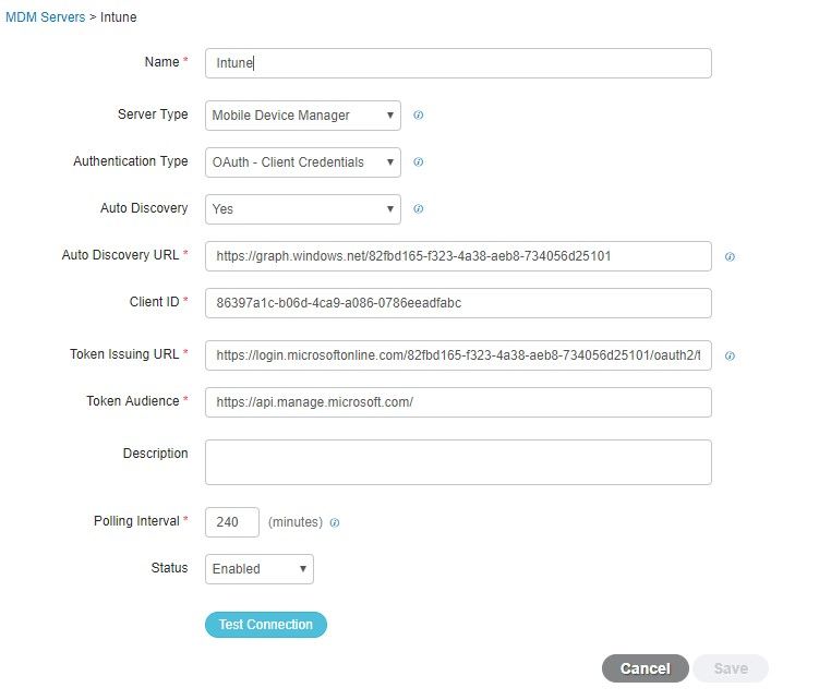 Integrate Intune MDM with ISE - Add MDM Server