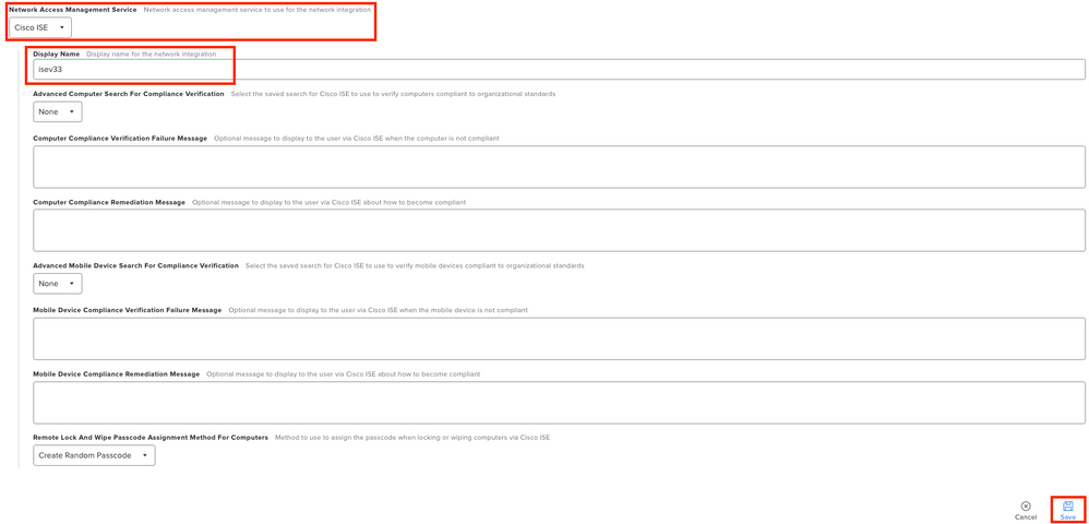 Configuration sample Network integration with ISE