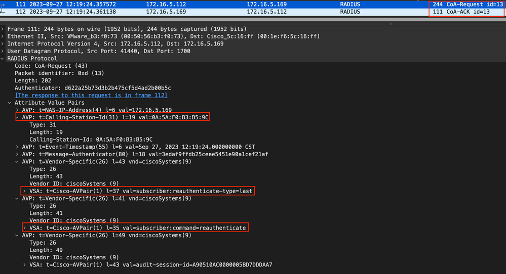 終端分析後的RADIUS CoA資料包