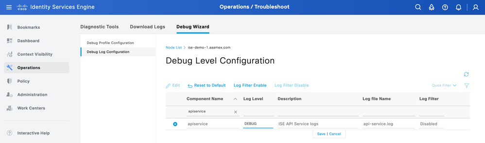 Debug Level Configuration Open API