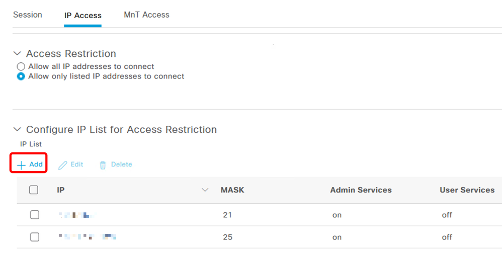 IP Acess configuration