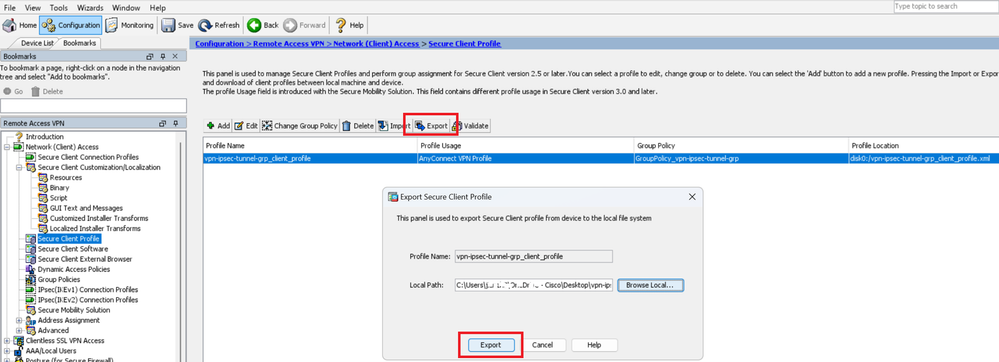 Export Secure Client Profile