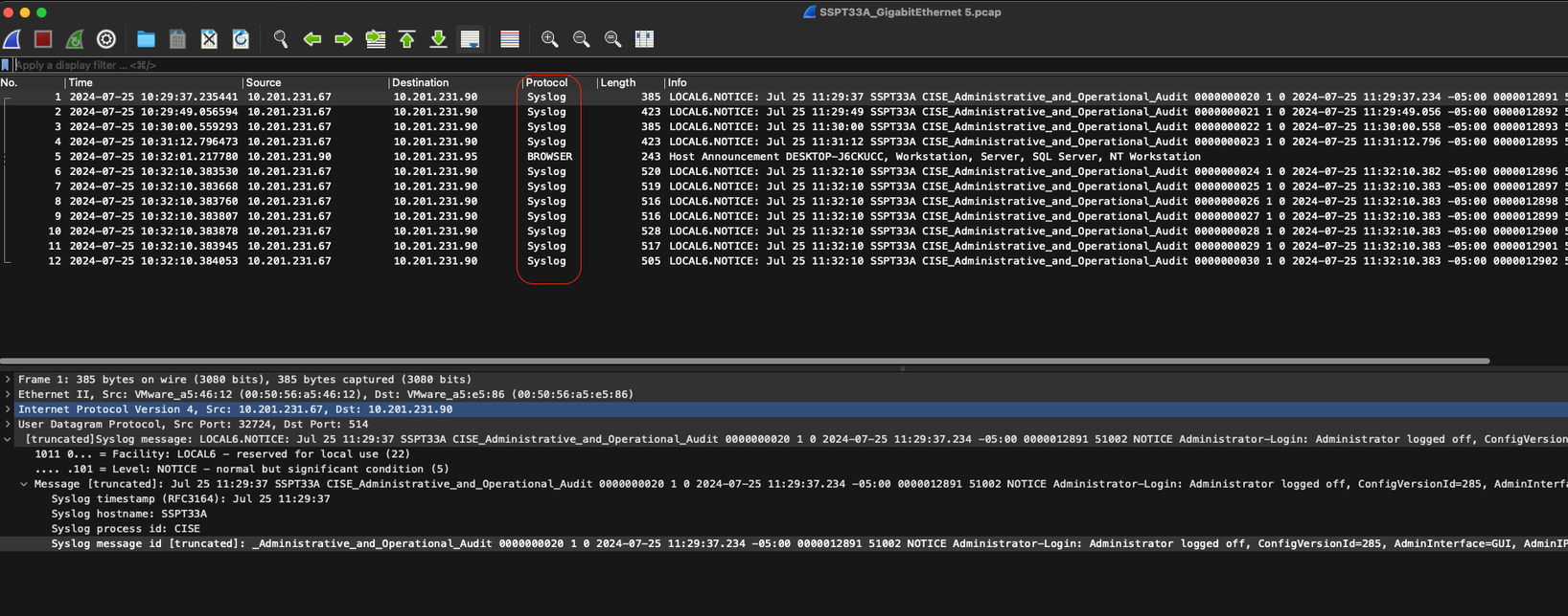 Syslog traffic