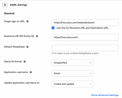 Fill in SAML Settings