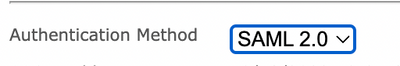 Select SAML 2.0 as Authentication Method
