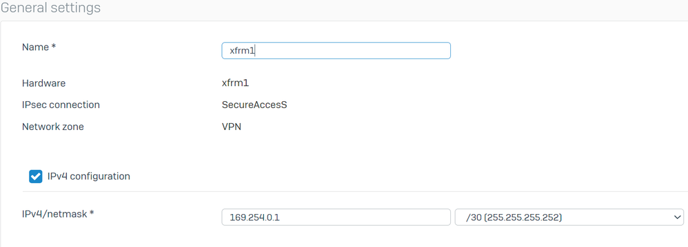 Sophos – ネットワーク – トンネルインターフェイス – 設定