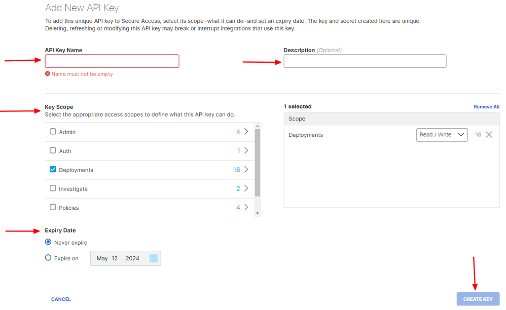 Secure Access - API Key Details