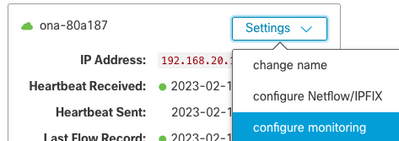 Settings drop-down highlighting configure monitoring