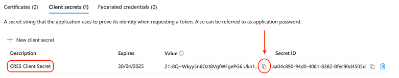Copy CRES Client Secret