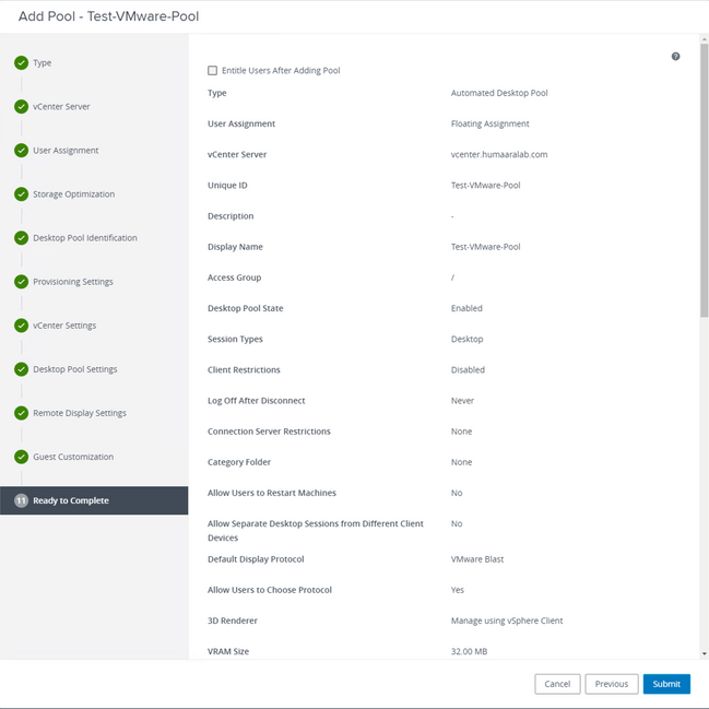 VmWare Horizon – 完了の準備