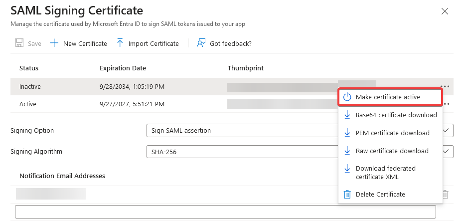 Make Certificate Active