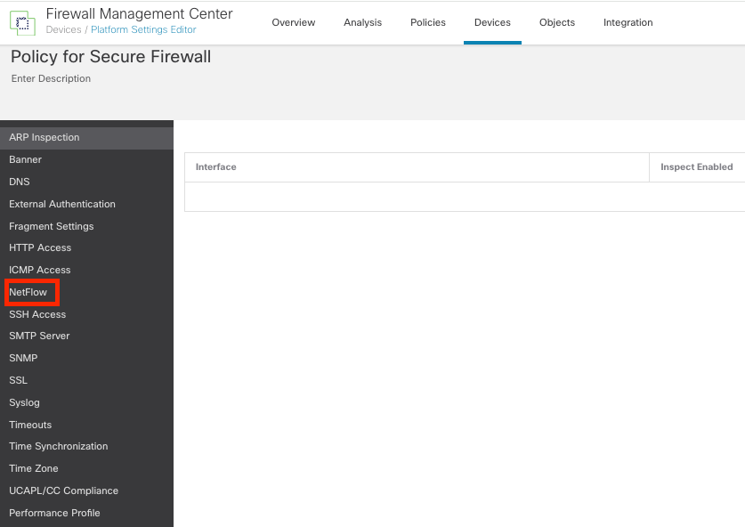 Accessing NetFlow Settings