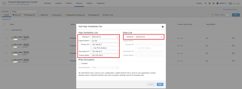 Set HA Interface and IP for 1st Failover Pair