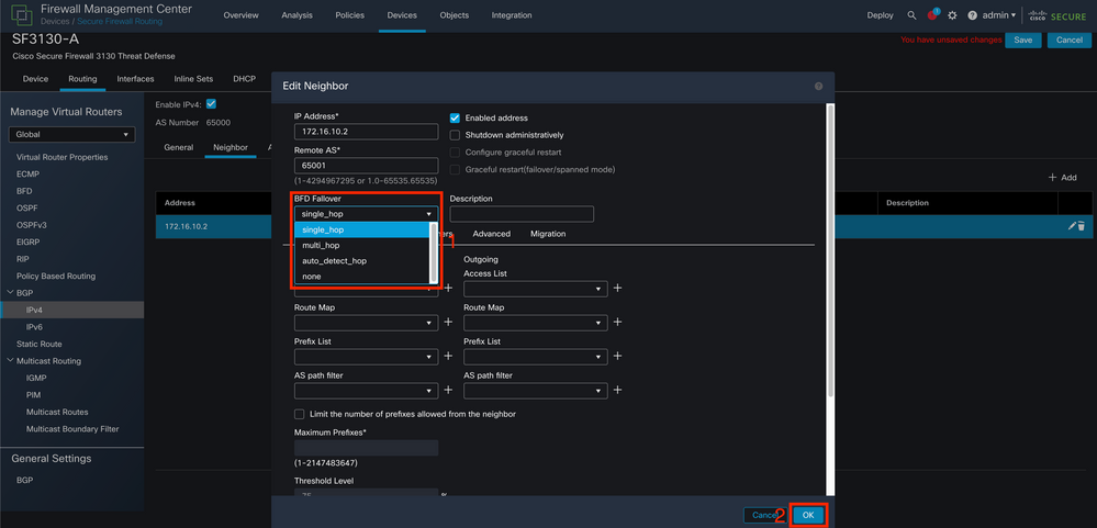 BFD Failover Configuration