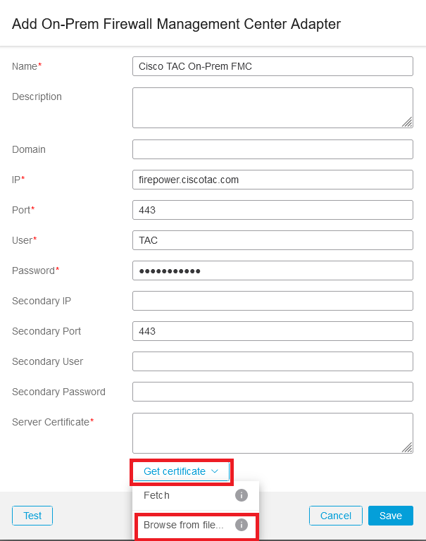 CSDAC-Adapter Internes Zertifikat für den Firewall Management Center-Server