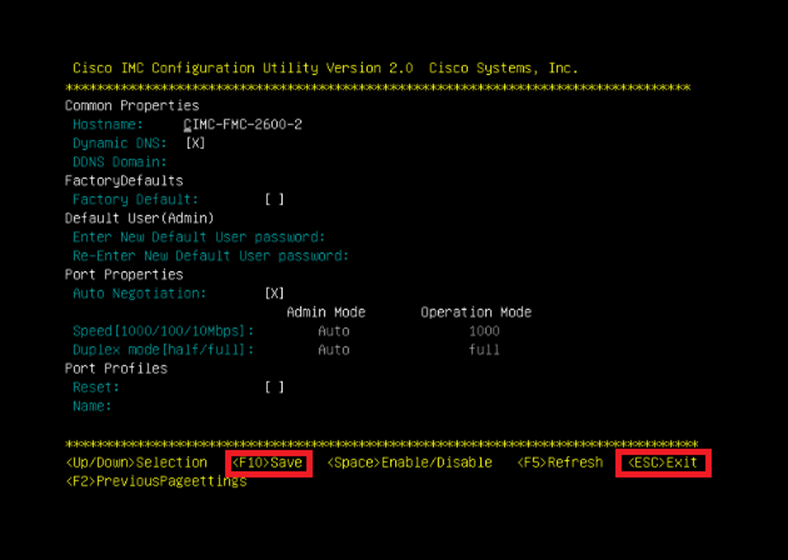 CIMC Password and save settings