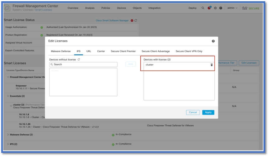 Select Cluster Name for Assigning Licenses