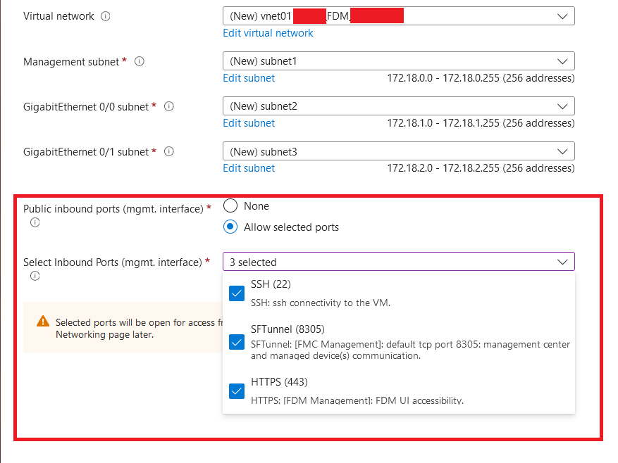 Ports to be allowed on Cisco FTDv