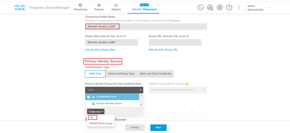 new connection profile FDM