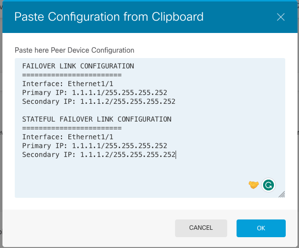 Failover configuration clipboard