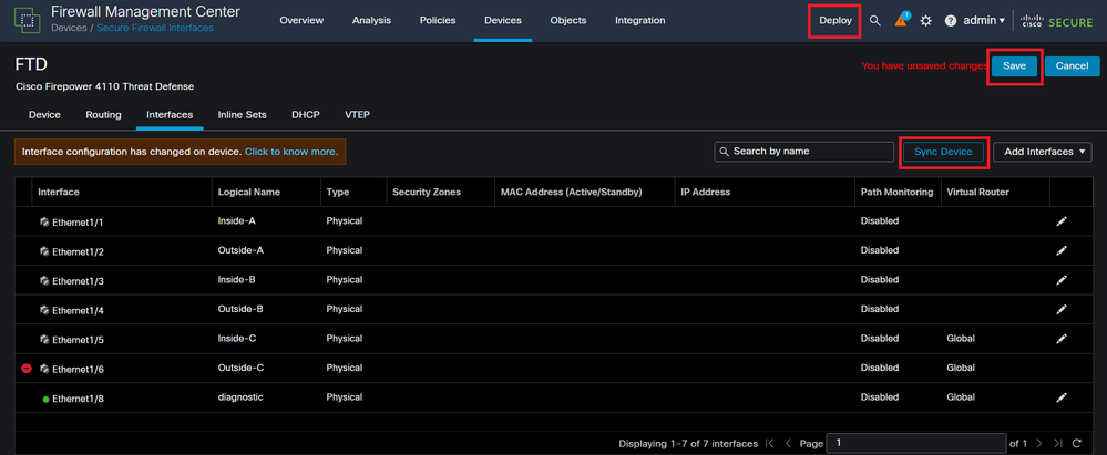 FTD Sync After First Interface Adding