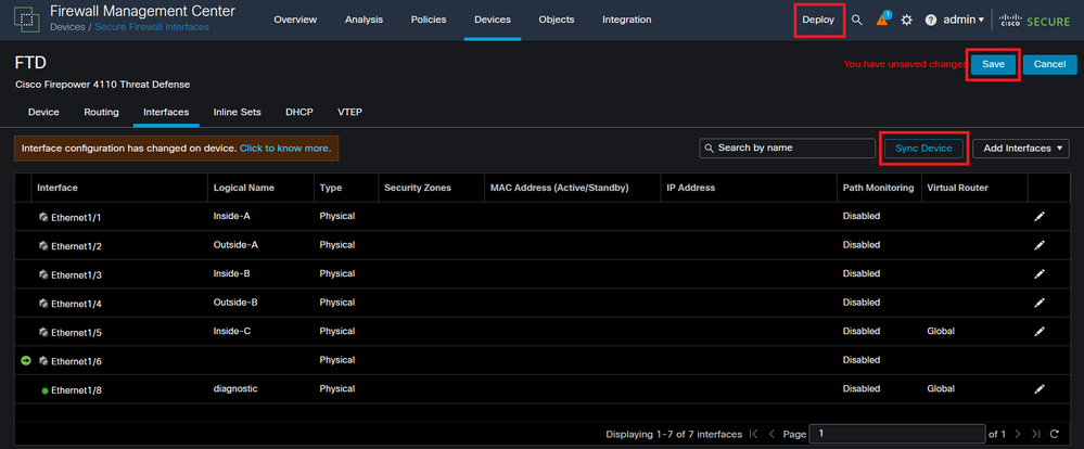 FTD Sync After Second Interface Adding