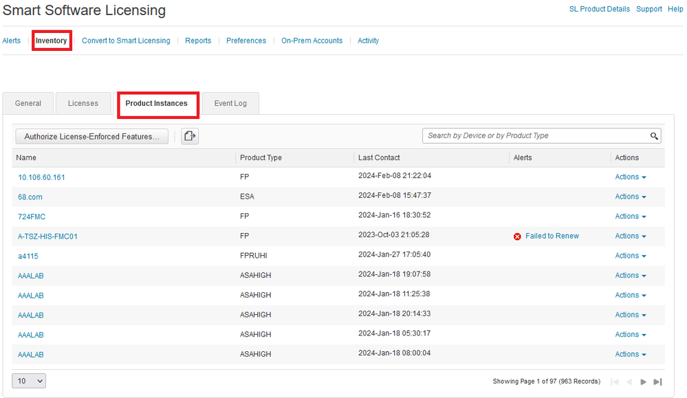 Navigate to Smart Software Licensing, Inventory and Product Instances