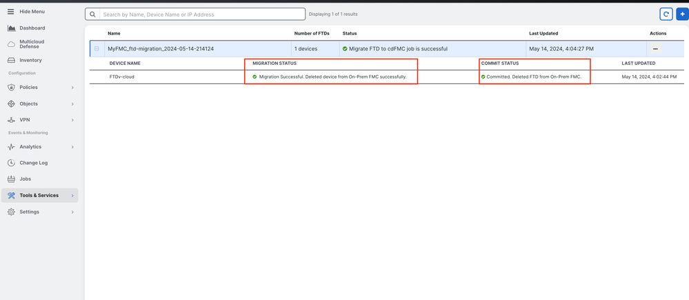 Image 16. Migration process and commit changes completed.