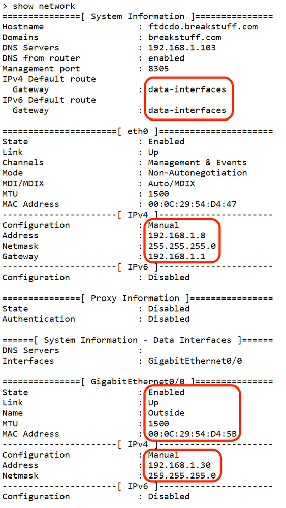 FTDでのshow networkの出力