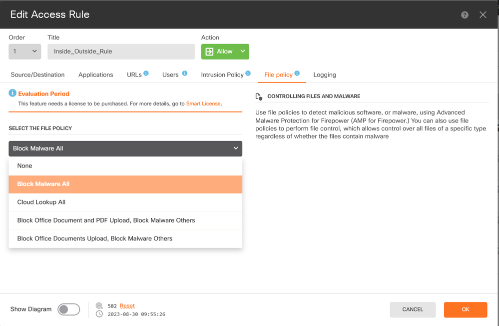 FDM Access Control Rule File Policy Tab