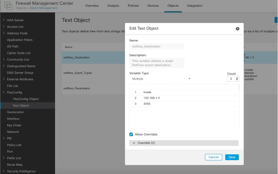 Netflow Destination Text Object