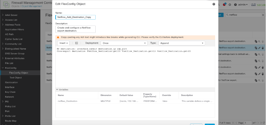 Flow export Destination