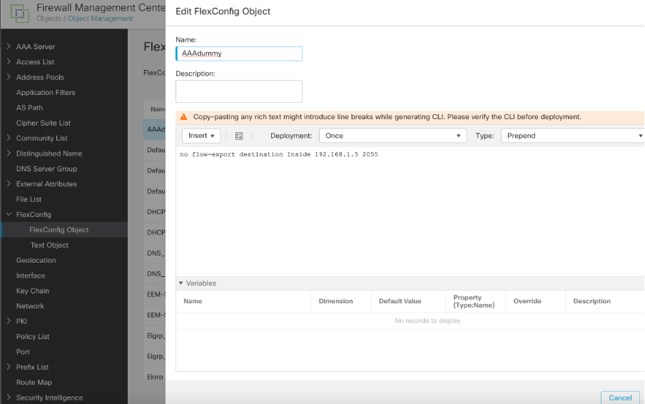 Delete netflow destination