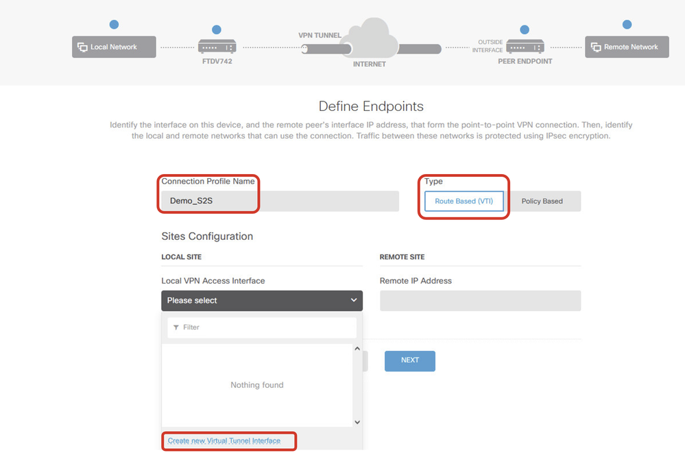 Create VTI in VPN Wizard