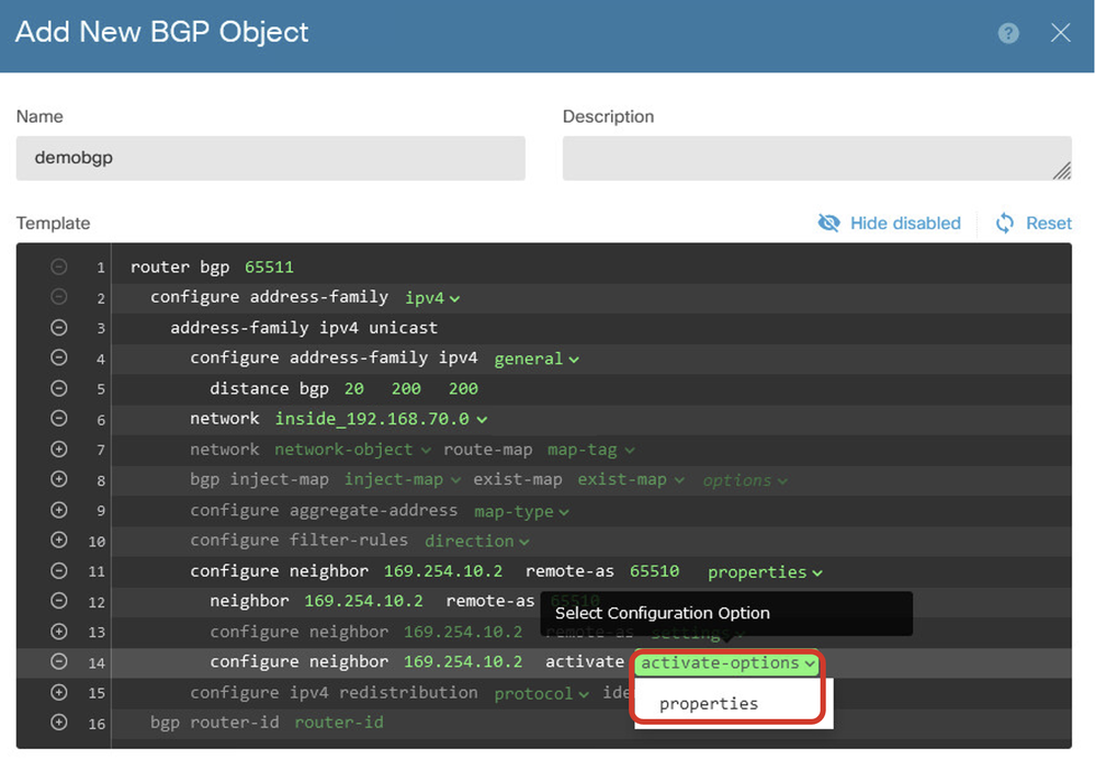 Create BGP Object Neighbor Setting Properties