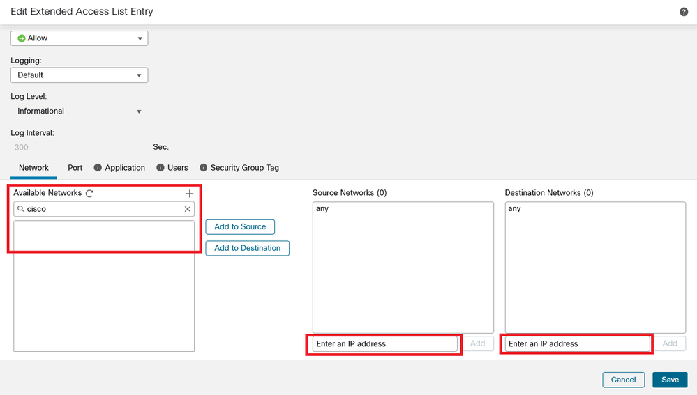 New Extended Access List Rule Menu