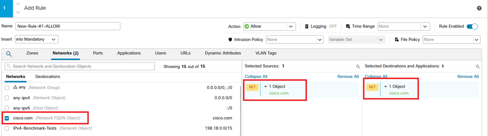 ACP Rule with FQDN Object