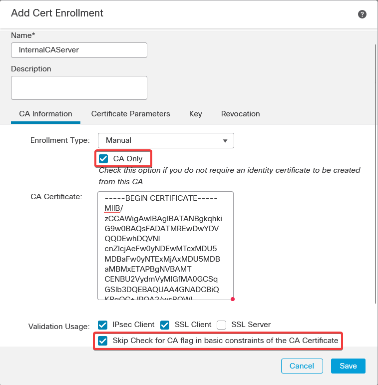 Check Internal-CA Skip CA-Flag