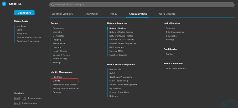 Navigate Administration-Identify Management-Groups