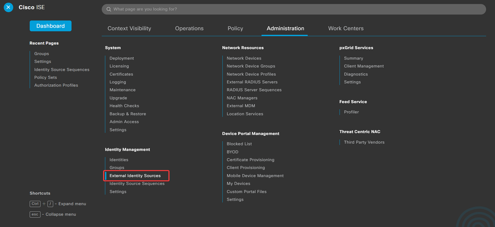 Navigate Administration-Identifify Management-External Identify Sources