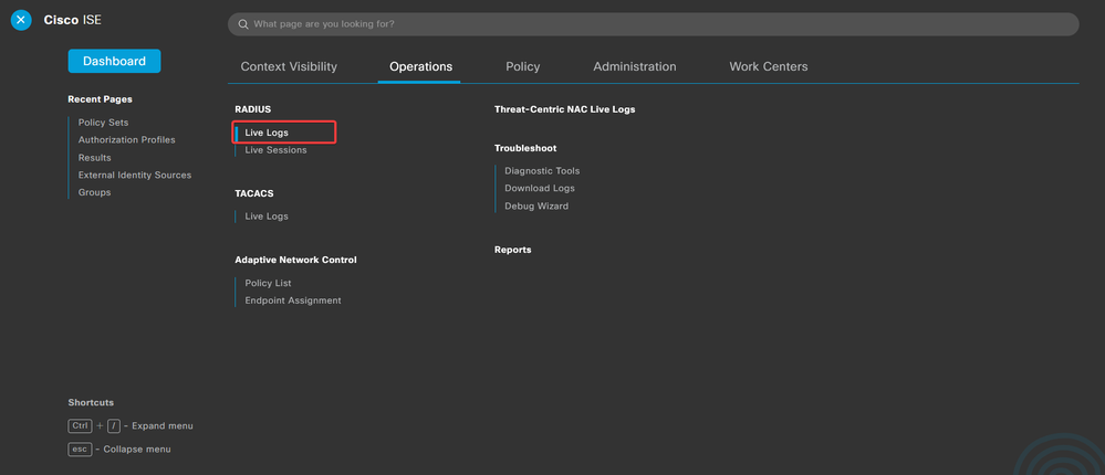 ISE Radius Live Logs