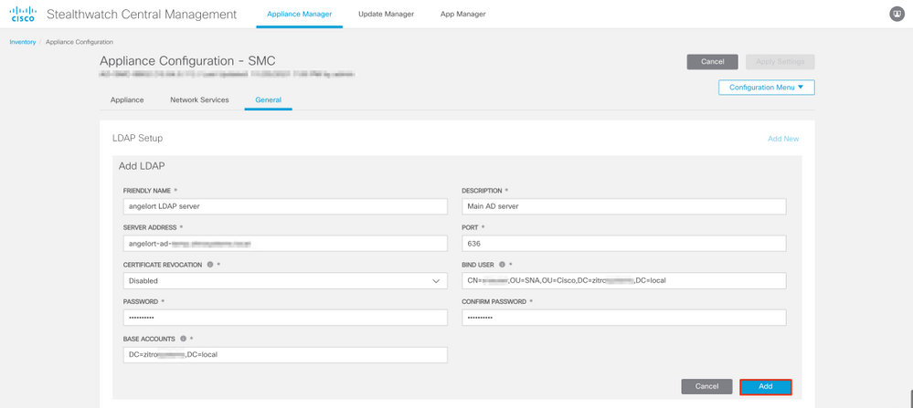 Secure Network Analytics Manager - External Authentication LDAPS - LDAP Setup - 1